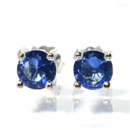 Stud Earrings Real 925 Solid Sterling Silver 5x5mm Minimalist Style Rich Blue Violet Tanzanite Golden Citrine Wedding Bride