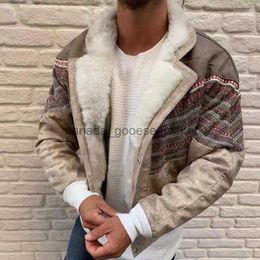 Men's Fur Faux Fur Men's Jackets Men's 2022 Suede Stitching Fur Coat Colour Block Lapel Long Sleeve Fleece Buttons Coats Winter Warm Patchwork Outwear1L230914