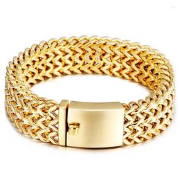 Link Bracelets Fashion Jewellery Heavy 12mm 18mm 30mm Width Cool 316L Stainless Steel Men's Gold Tone Figaro Chain Bangle Bracelet