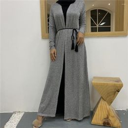 Ethnic Clothing Muslim Women Knitted Long Cardigan Outwear Fall Thin Sweater Tops Abaya Arab Jilbab Middle East Casual Dubai Ramadan Islamic