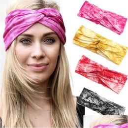 Headbands Fashion Women Headband Solid Color Wide Turban Twist Knitted Cotton Sport Yoga Hairband Twisted Knotted Headwrap Hair Access Dhhwj
