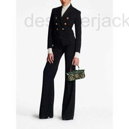 Women's Suits & Blazers Designer High end women's autumn 2023 new product with metallic fine stripe double breasted small suit jacket waistband shape RKNJ