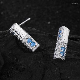 Stud Earrings Trendy Silver Color Elegant Geometric Blue Stones For Women Girl Gift Fashion Jewelry Dropship Wholesale