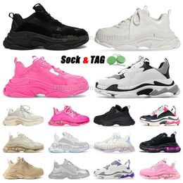 Balencaigas Triple S Sneakers para Homens Mulheres Designer Sapatos Luxo Preto Branco Bege Teal Azul Criado Vermelho Triplo Rosa Mens Treinadores Clear Sole Plataforma Tênis Run Shoe