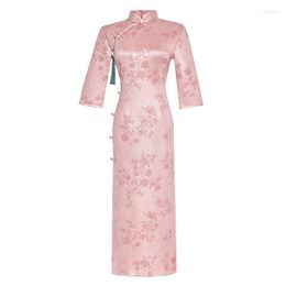 Ethnic Clothing 2023 Suede Single-Layer Long Seven-Point Sleeve Daily Cheongsam Improved Autumn And Winter Dress Chinese Style China