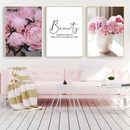 Pink Peony Flowers Paintings Posters Nordic Home Decor Oil Painting Posters And Prints Living Room Canvas Wall Art L01