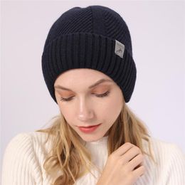 Berets TJ-TianJun Knitting Wool Plush Thickening Hat Women Edge Curl Pure Colour Stripe Keep Warm Men Outdoor Climb Skating Autumn Winte