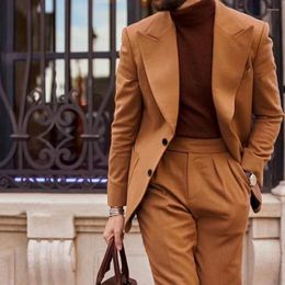 Men's Suits Wedding Mens Brown Blazer Sets Slim Fit Two Button Custom Large Size Tuxedo Homme 2 Pieces Elegant Dress(Jacket Pants Tie)