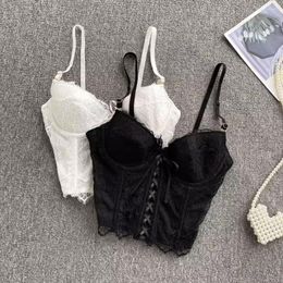 Women's Tanks Summer Casual Tank Top For Women Sleeveless Lace Up Bare Midriff Camisoles French Retro Age-reducing Gallus Drop