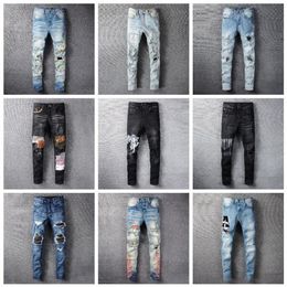 Designer Mens Jeans Man Distressed Ripped Skinny Cowboy Pant Jean Rock Revival Trousers Straight Slim Elastic Denim Fit Moto Biker220m