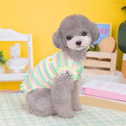 Dog Apparel Cotton Colour Striped Clothes Small Sweet Princess Dress Spring And Summer Cat Skirt Cute Flower Pattern Pretty Pet