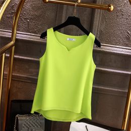 Women's Blouses Shirts Luxury Brand Sleeveless Chiffon Blouse Women Summer Solid V-neck Casual Loose Shirt Blouse Plus Size S-5XL Ladies Tops 230915