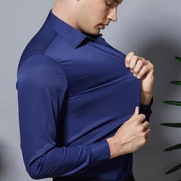 Men's Dress Shirts Men Long Sleeve Designer Classic Fashion Solid Stretch Non-iron Smart Casual Smooth Formal Slim Fit Office303L