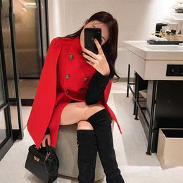 Fashion women casual cape cape coat double breasted female autumn winter British style short woolen coat woman