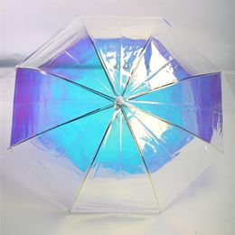 Fashion Laser Iris Transparent Ms Apollo Waterproof UV Super Size Fresh Long Handle Umbrella Rain 201112208z