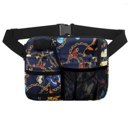 Waist Bags Gradient Blue Butterfly Pattern Staff Work Satchel Multi Pocket Zippers WaistPack Double Layer Dirt Resistant Crossbody Bag Gift