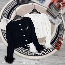 Women's Sweaters Cropped Autumn New Letter Embroidery Knitted Sweater Top Short Shoulder Cardigan Feather Element