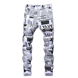 Mens Designer Pencil Jeans Letter Printed White Denim Pants Fashion Club Clothing for Male Hip Hop Skinny Jeans267S