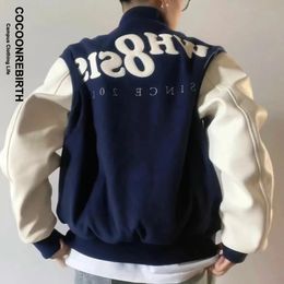 Men's Jackets Embroidered Letter Jacket Men Women High Street Patchwork Loose Bomber Coat Autumn Hip Hop Baseball 2023 Outwear 230914