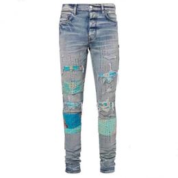 Men's Jeans High-quality Quilted Applique Detail Slim248x