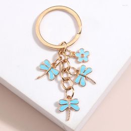 Keychains Cute Enamel Flower Bee Dragonfly Butterfly Keychain Drop Oil Key Metal Ring School Bag Headphone Charms Accessories Teens Gifts