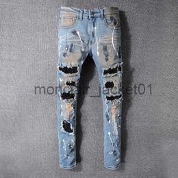 Men's Jeans 2022 Hot Drilling Men Jeans Stretch Retro Painted Skinny Rhinstone Denim Jeans Pant Men Hip Hop Ripped Fashion Washed Hole Jean J230915