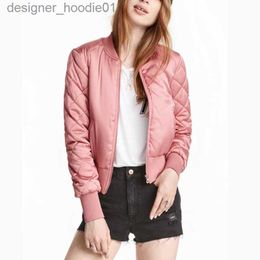 Women's Down Parkas Wholesale- Womens Bomber Jackes Quilted Jacket Ladies Short Thin Padded Baseball Flight Jackets Coats Candy Colours Outwear Tops Casacos L230915