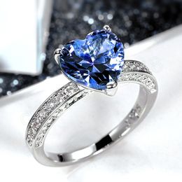 Fashion Heart Cubic Zirconia Rings for Women White/Pink/Green/Blue Luxury Wedding Engagement Bands Eternity Love Jewelry