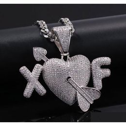 Custom 2Letters Zircon Valentine Special Love Heart Pendant Necklace With 5Mm 70Cm Cuban Chain Men Women Gift Jewelry Drop Delivery