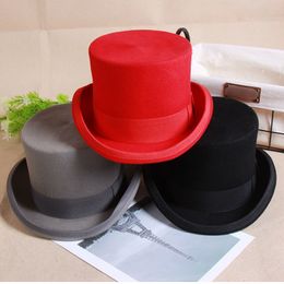 Wide Brim Hats Bucket 2023 Wool Flat Top Hat Fashion Fedora Versatile Panama Magician Gentleman Woven Strap Solid Colour Elegant Cap 230915