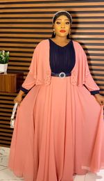 Plus size Dresses Elegant African for Women Dashiki Summer Long Sleeve Pink White Maxi Dress Ladies Traditional Clothing 230915