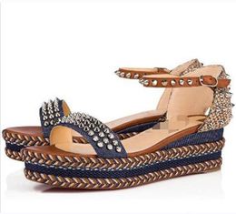 Luxury Women Wedges Sandals Trendy Madmonica 60 mm Italy Classic Gold Silver Spikes Ankle Strap Espadrilles Suede Calf Designer Banquet Gift Wedge Sandal Box EU 35-43