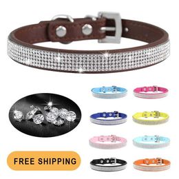 Dog Collars Leashes Crystal Glitter Rhinestones Pet Collar Leather Puppy Necklace For Small Medium Large Dogs Cat Chihuahua Pug Accessories 230915
