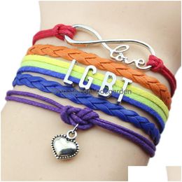 Charm Bracelets New Lgbt Gay Pride For Women Men Rainbow Sign Mti-Layer Leather Wrap Bangle Fashion Friendship Diy Jewelry Gift Drop D Dhucc