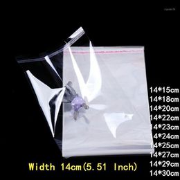 200pcs 14cm Wide Plastic Bags Clear Self Adhesive Cellophane Bag Transparent Jewellery Candy Cookie Packaging Bag Gift1315N