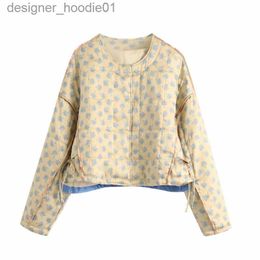 Women's Down Parkas Women Floral Printing Quilted Short Coat New Female Long Sleeve Outerwear Casual Lady Loose Tops C1013 201029 L230915