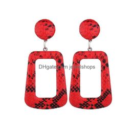 Dangle Chandelier Oversize Snake Skin Geometric Drop Earrings For Women Large Big Leather Statement Earring Party Fashion Boho Jewelry Dhbjp