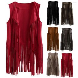 Women's Vests Trendy Women Vest Open Stitch Solid Colour Autumn Slim Fringed Cardigan