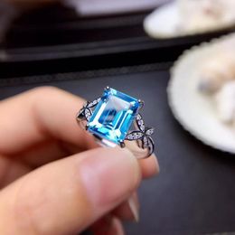 Cluster Rings Classic Deep Blue Topaz Ring Silver Jewelry Real 925 Sterling Women Natural Big Size Good Color Girl Gift