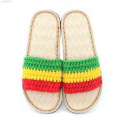 Slippers Men's And Women's Hand-made Cotton Crocheted With Linen Sole Rasta Jamaican