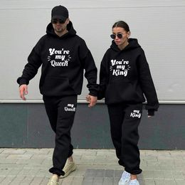 Mens Tracksuits Men Women Tracksuit Suit You Are My King Queen Print Funny Couples Hoodie and Pants 2 Pieces Lovers Casual Sportwear Clothes 230914