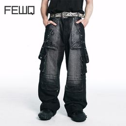 Mens Jeans FEWQ Cargo American Washed Basic Loose Niche Vintage Pocket Design Wide Leg Male Trousers Fashion 24X1690 230915