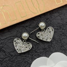 Stud Wholesale Full Diamond Love Stereo Earrings Pearl Earrings Girls Feel Sweet Earrings 2024 High Quality