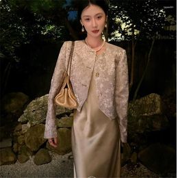 Women's Suits Chinese Fashion Jacquard Flower Satin Suit Short Coat Female Autumn Celebrity Elegant Style Blazer Long Sleeve Cardigan Top