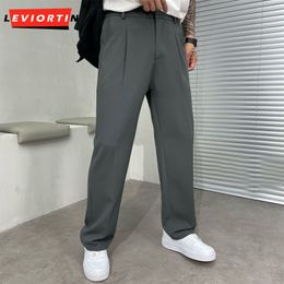 Men's Pants Ice Silk Loose Straight Suit Pants For Men Summer Sold Colour Stretch Business Casual Suit Classic Korea Styles Thin Trousers 230915