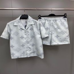 2023 Spring Summer Early Autumn New Arrival Geometric Print Silk Shirt Set - 100% Polyester Modern Short Sleeve Shirt Set EURO SI281A