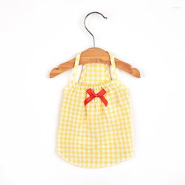 Dog Apparel Pet Clothes Yellow Plaid Suspender Dress For Dogs Clothing Cat Small Red Bowknot Printing Cute Thin Summer Girl Chihuahua