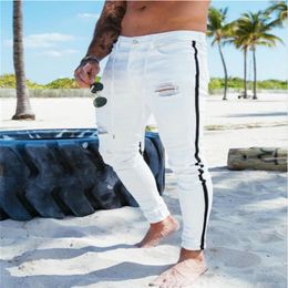 Mens Ripped Jeans for men Casual Gray Blue Skinny slim Fit Denim Pants Biker Hip Hop Jeans Stretch Male Denim Pants Streetwear255L