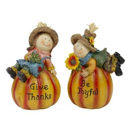 Decorative Objects Figurines Set of 2 Girl and Boy Scarecrow Pumpkins with Sunflowers and Leaf's Fall Figurines - 6.5" Living Room Decoration 230914