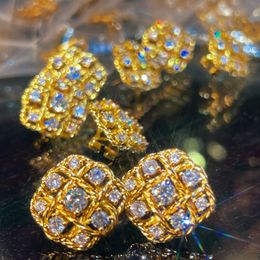 Vintage Women Earrings Yellow Gold Plated 925 Sterling Silver Bling Moissanite Diamond Hoop Earrings for Party Wedding